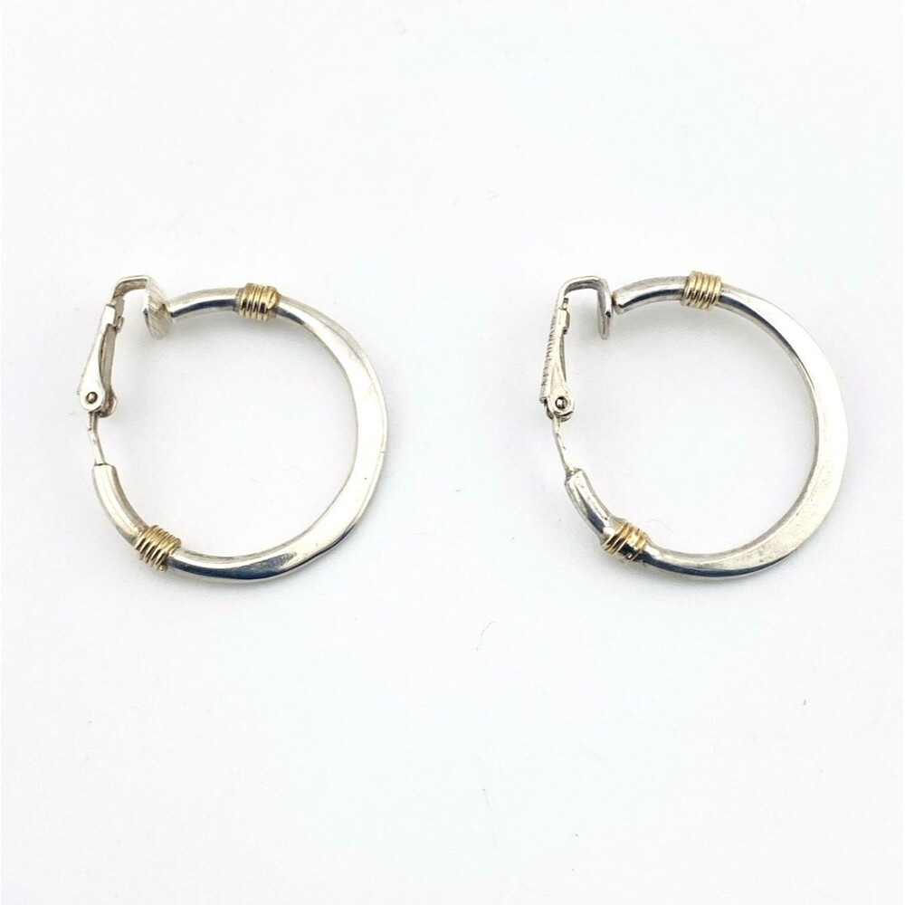 Sterling Silver Hoop Clip On Earrings Gold Accent 28mm Signed Vintage